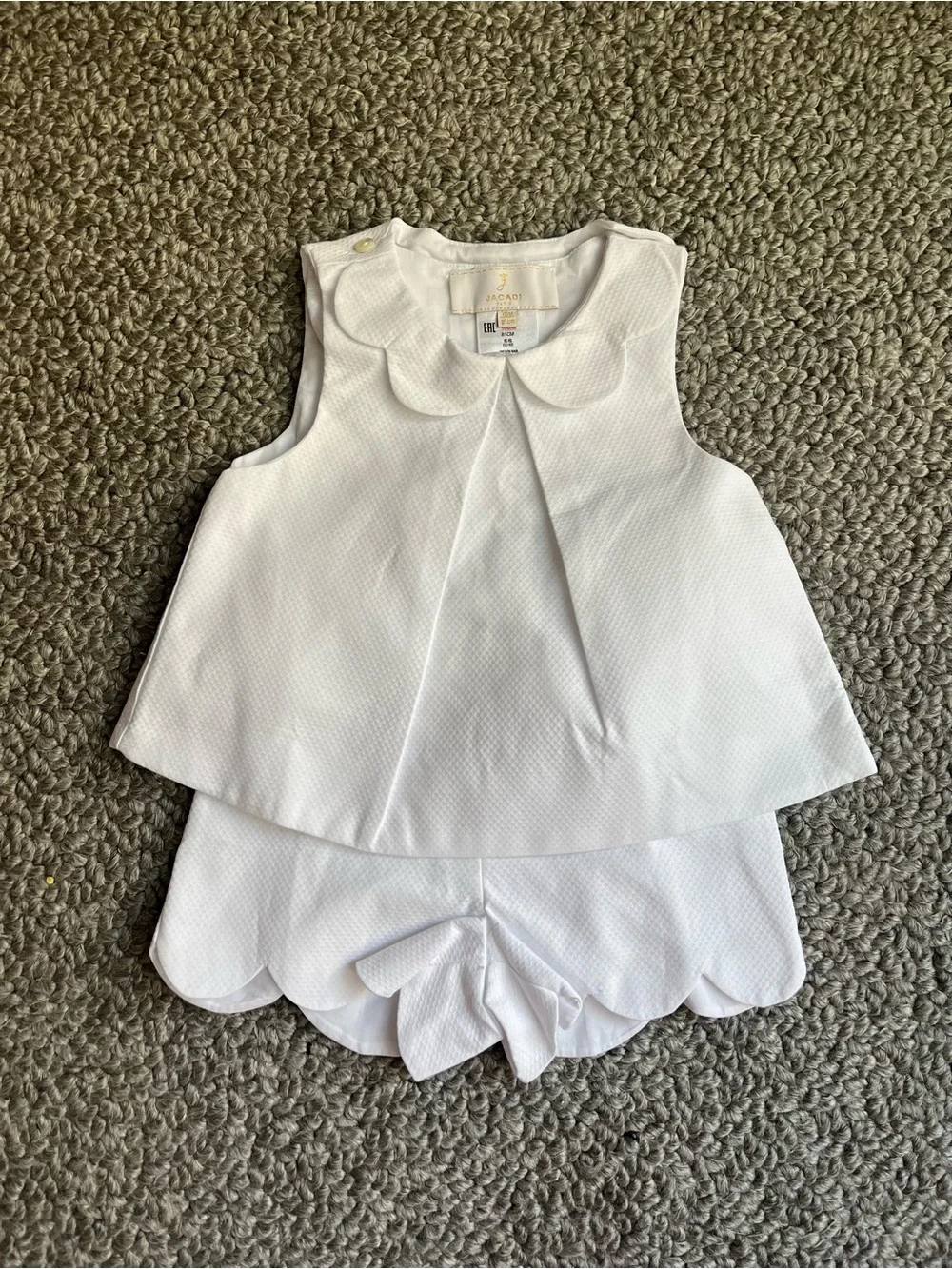 JACADI White Baby Girl Scalloped Collar Top & Shorts Set